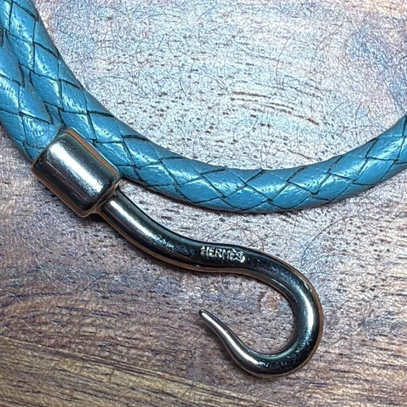 HERMES Jumbo H BRACELET doble wrap with turquoise leather. - Picture 8 of 8